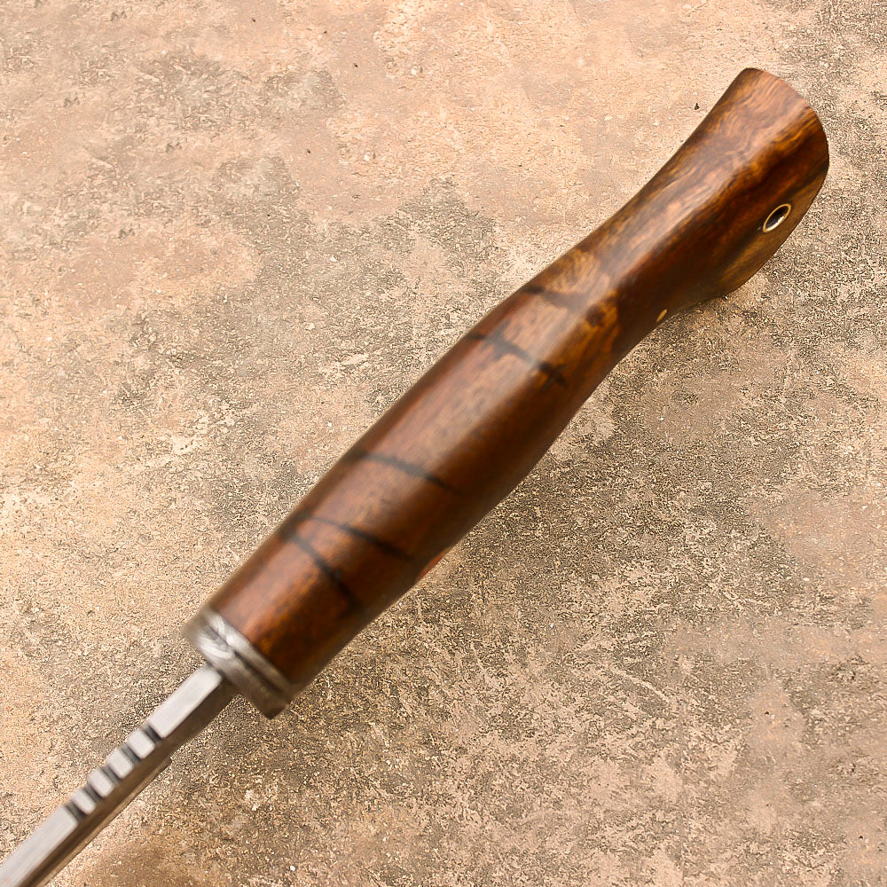 10" Damascus Steel Rat-Tail Survival Tactical Bobcat Bowie Knife With Leather Sheath-Rose Wood Handle - propswords