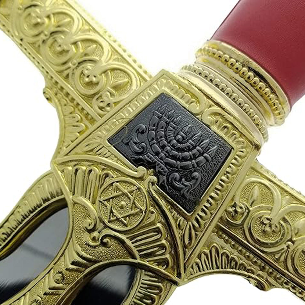 King Solomon Sword with Display Plaque. for Wall Decoration, Collection, Cosplay- Red & Gold Edition