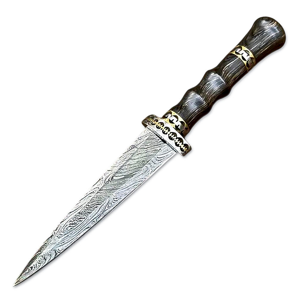 10" Handmade Damascus Steel Rta-Tail Dagger Knife With Leather Sheath- Hard Wood Handle - propswords