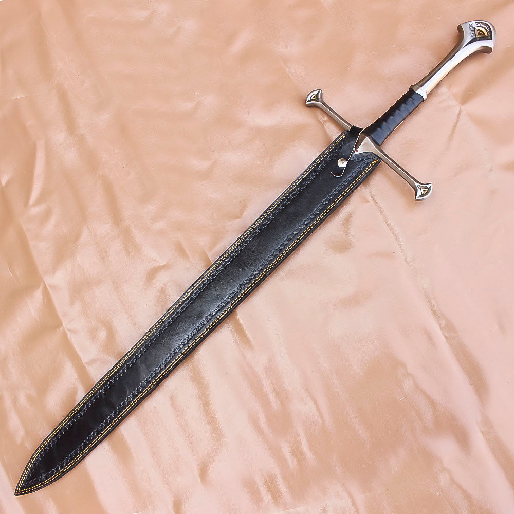 40" Damascus Steel Anduril Sword of Narsil The King Aragorn Sword Medieval Movie Sword With Leather Sheath - propswords