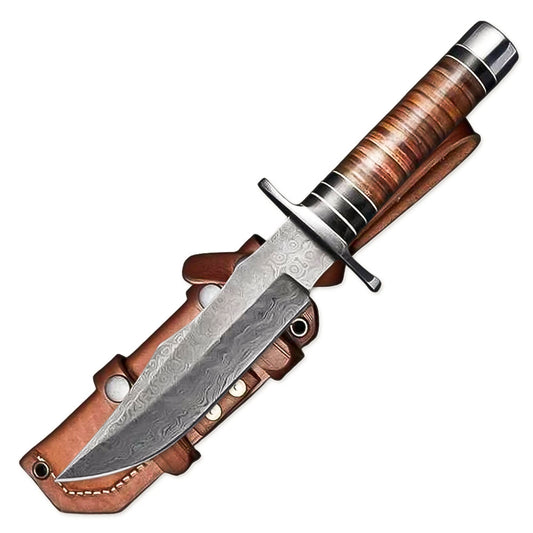 12"Handmade Damascus steel Rat-Tail Bowie Knife With Leather Sheath - propswords