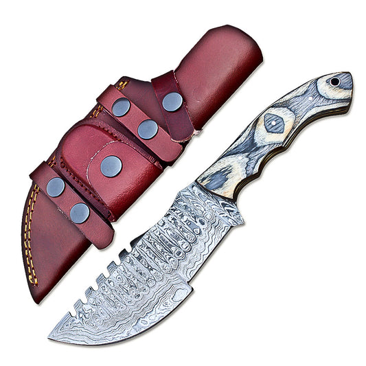 Handmade Damascus Steel Full Tang Tracker Knife With Leather Sheath-Survival, Hunting, Bowie, Outdoor - propswords