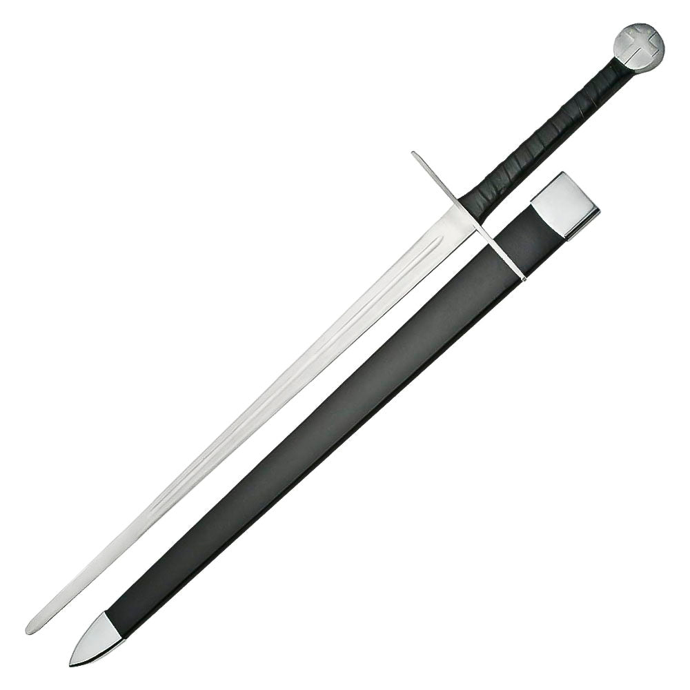 48” Handmade Stainless Steel Medieval Cross Sword With Scabbard, Black - propswords