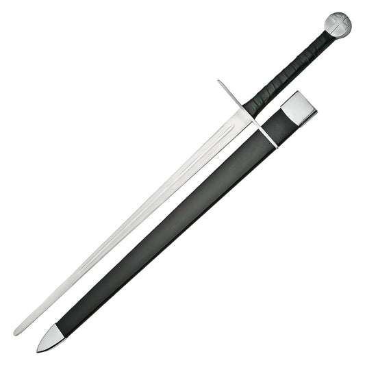 48” Handmade Stainless Steel Medieval Cross Sword With Scabbard, Black - propswords