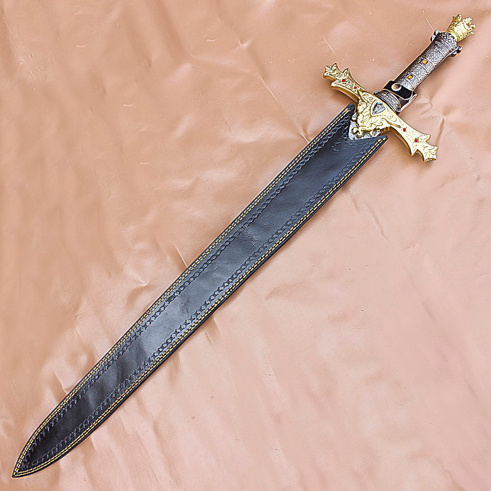 40" Awesome Hand Forged Damascus Steel Rat-Tail Marvelous Sword With Leather Sheath - propswords