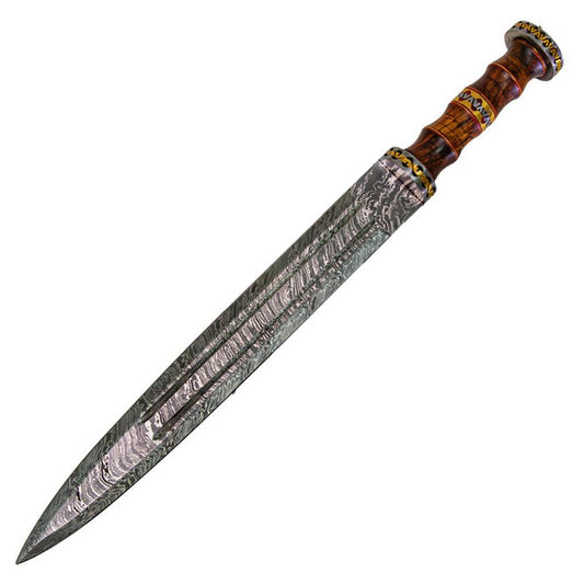 Handmade Damascus Steel Gladius Medieval Roman Short Sword With Leather Sheath - propswords