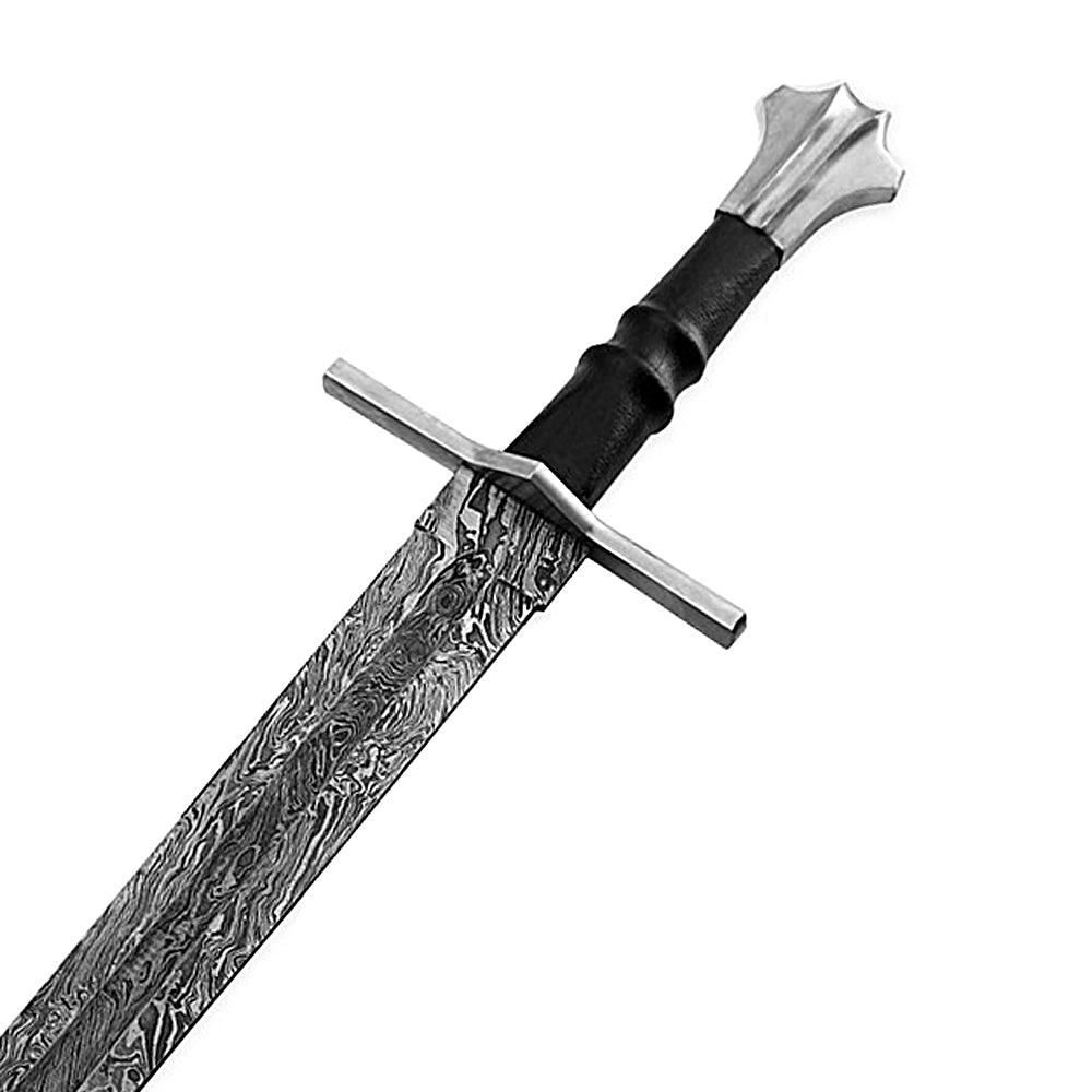 Handmade Damascus Steel Meireval Templar Sword With Leathe Sheath - propswords