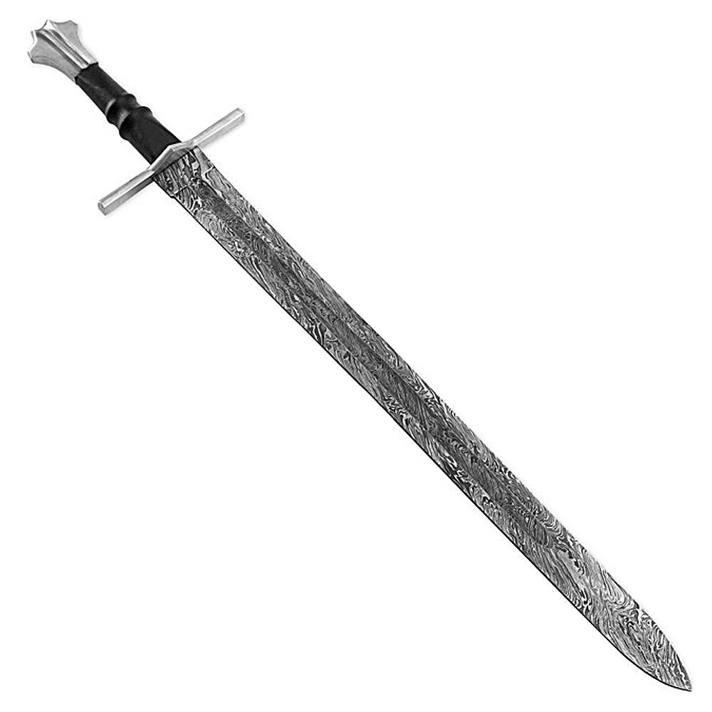 Handmade Damascus Steel Meireval Templar Sword With Leathe Sheath - propswords