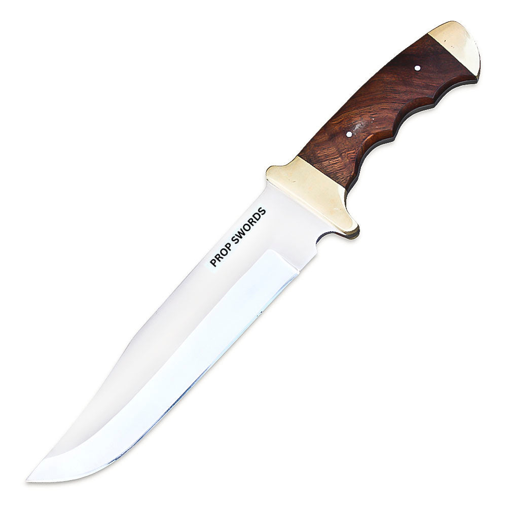 14" Stainless Steel Full Tang Bowie Knife Wood Handle Outdoor, Camping, Fishing With Leather Sheath - propswords