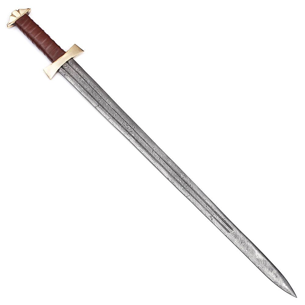 Handmade Damascus Steel Viking Warrior Sword With Leather Sheath - propswords