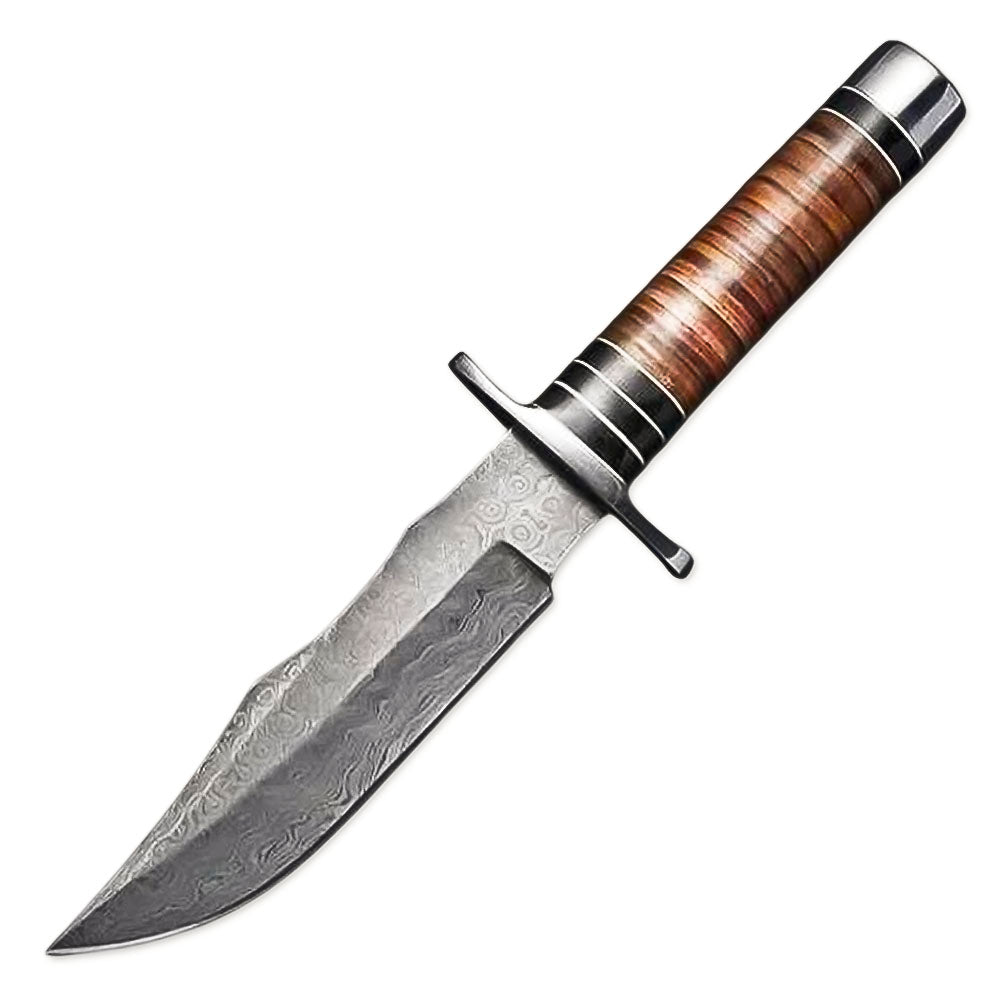 12"Handmade Damascus steel Rat-Tail Bowie Knife With Leather Sheath - propswords