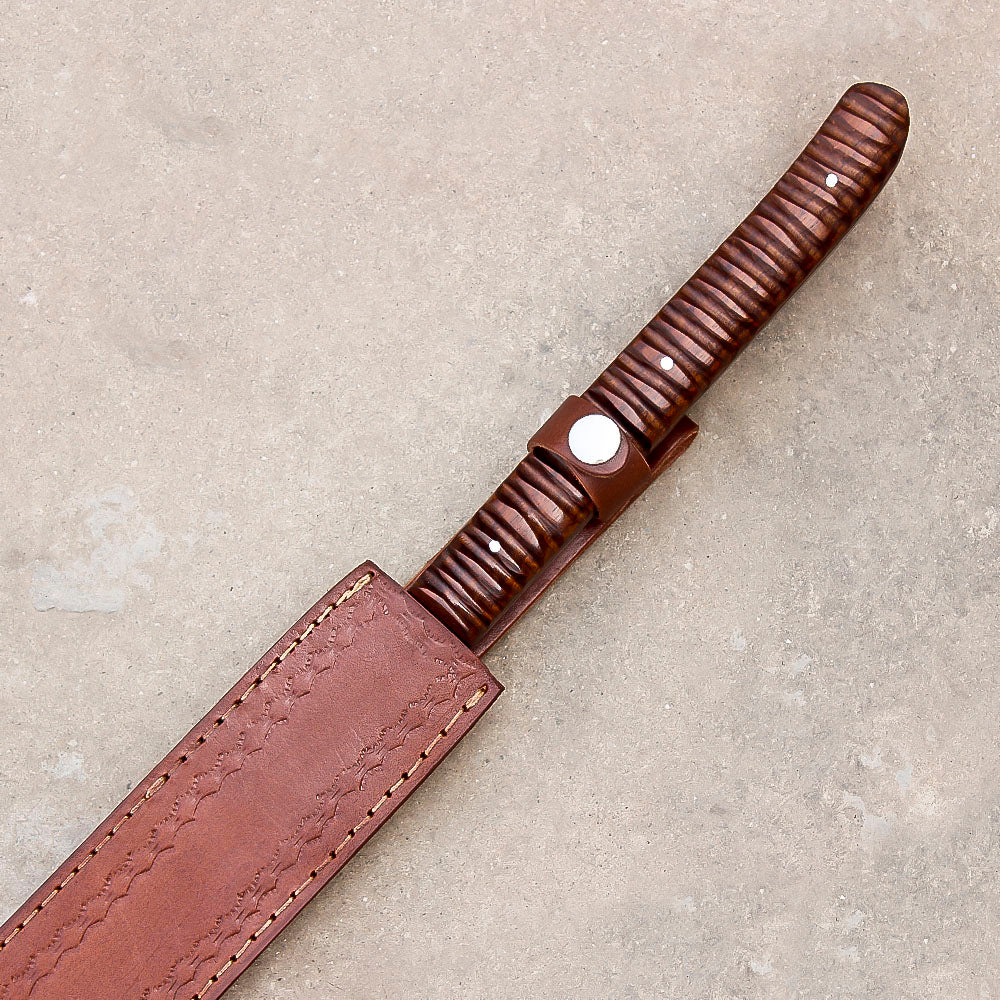 28" Handmade Damascus Steel Hunting Sword Machete Style With Leather Sheath - propswords