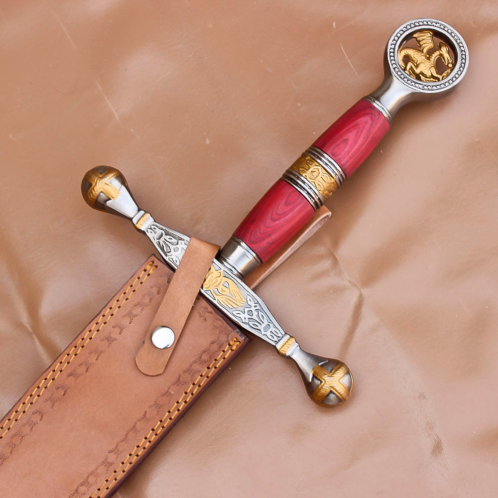 40" Custom Damascus Steel Rat-Tail Football Sword With Leather Sheath - propswords