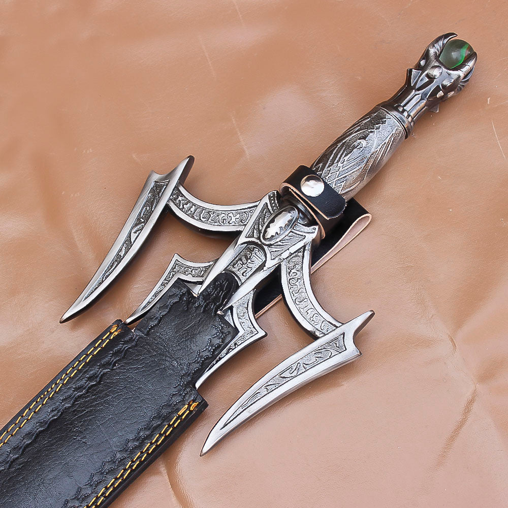 40" Hand Forged Damascus Steel Rat-Tail Batman Sword With Leather Sheath - propswords