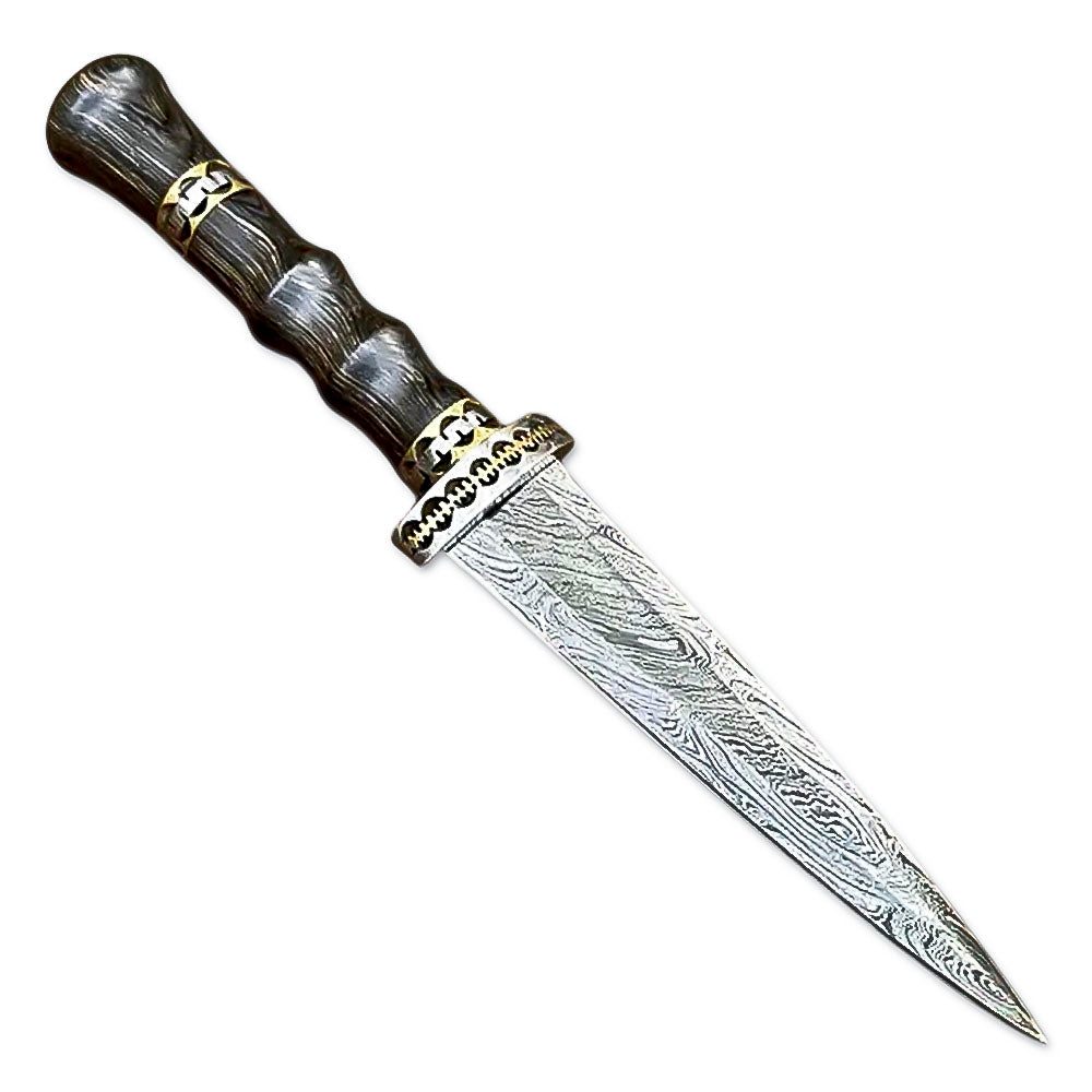 10" Handmade Damascus Steel Rta-Tail Dagger Knife With Leather Sheath- Hard Wood Handle - propswords