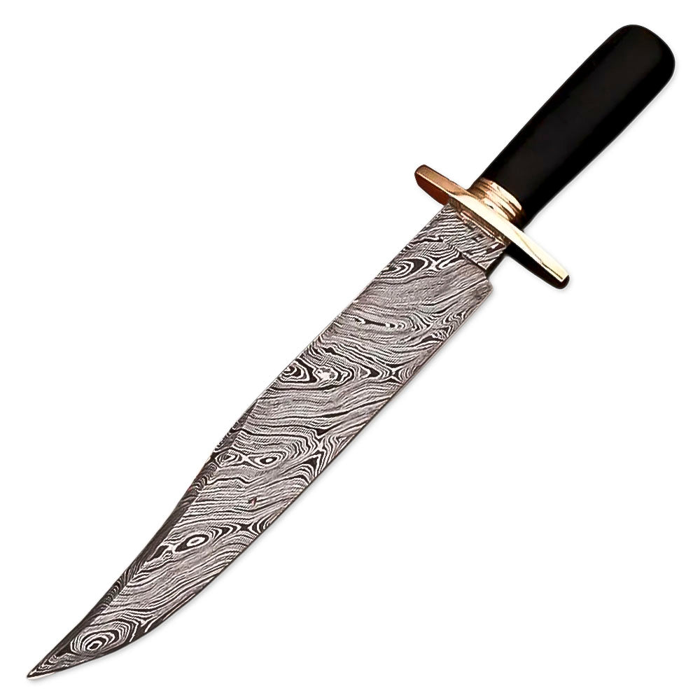 15" Handmade Damascus Steel Rat-Tail Hunting Bowie Knife Micarta Handle With Leather Sheath - propswords