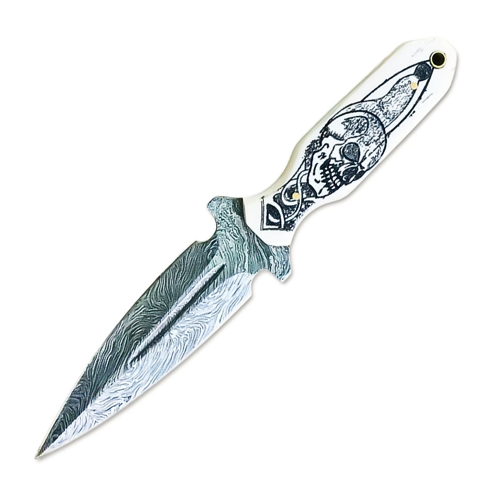 8" Handmade Damascus Steel Full Tang Double Edge Dagger Knife With Leather Sheath Camel Bone Handle - propswords