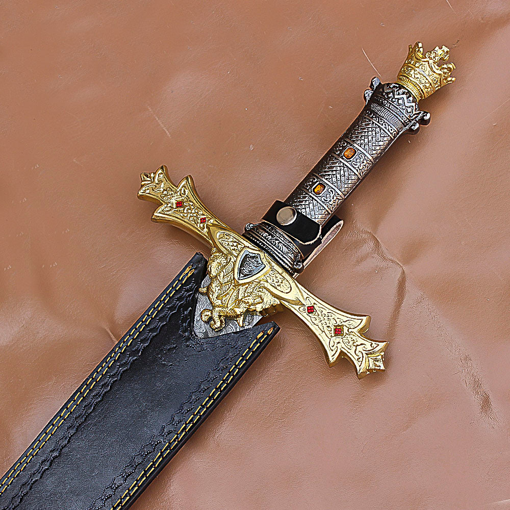 40" Awesome Hand Forged Damascus Steel Rat-Tail Marvelous Sword With Leather Sheath - propswords