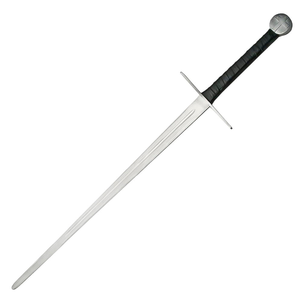 48” Handmade Stainless Steel Medieval Cross Sword With Scabbard, Black - propswords
