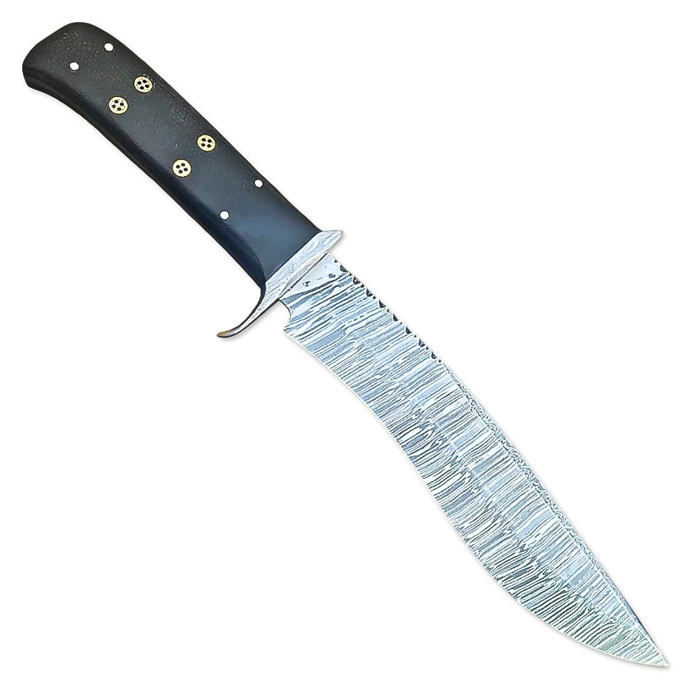 14" Handmade Damascus Steel Full Tang Bowie Machete Knife With Leather Sheath-Hunting, Camping, Outdoor, Fishing - propswords