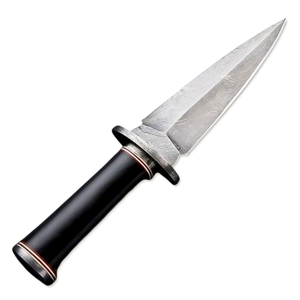 8" Handmade Damascus Steel Rat-Tail Double Edge Dagger Knife Micara Handle With Leather Sheath - propswords