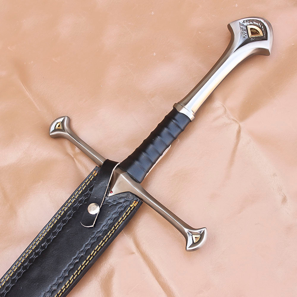 40" Damascus Steel Anduril Sword of Narsil The King Aragorn Sword Medieval Movie Sword With Leather Sheath - propswords