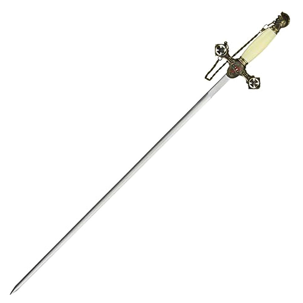 37” Masonic Knight of Templar Replica Ceremonial Long Sword with Adorned Scabbard, White - propswords