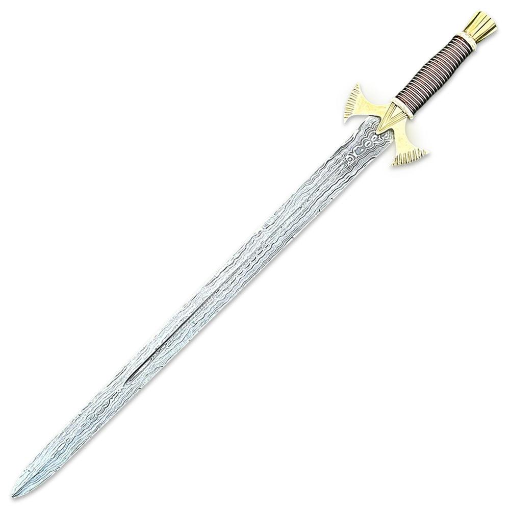 Custom Handmade Damascus Steel Combat Hunting Sword. Long Sword, Double Edge Sword, Viking Sword With Leather Sheath - propswords
