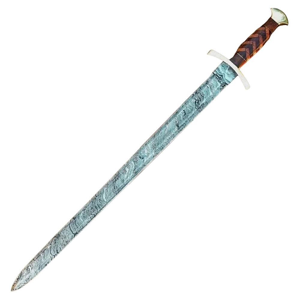 Handmade Damascus Steel Viking Sword With Leather Sheath - propswords