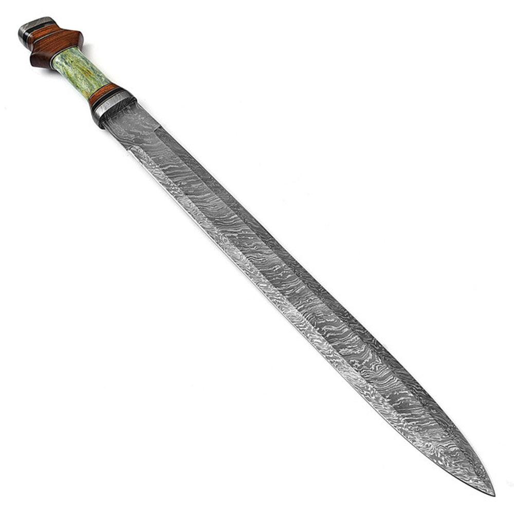 Handmade Damascus Steel Gladiator Spatha Sword With Leather Sheath - propswords