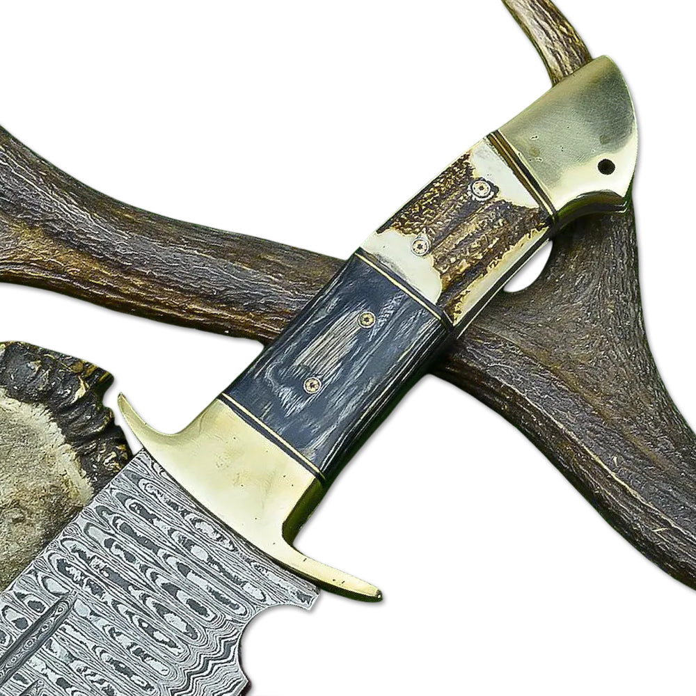 21" Handmade Damascus Steel Bowie Knife With Leather Sheath - propswords