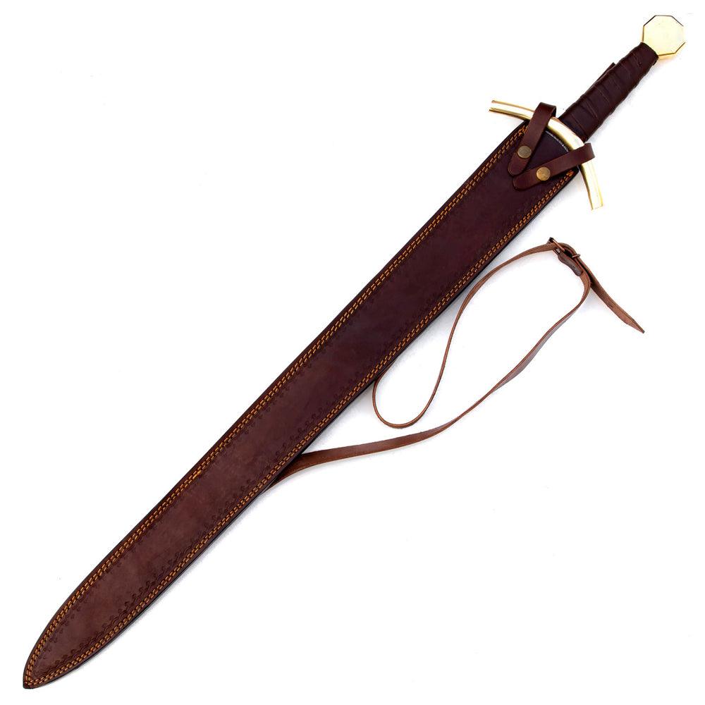 Handmade Damascus Steel Medieval Arming Style Sword With Leather Sheath - propswords
