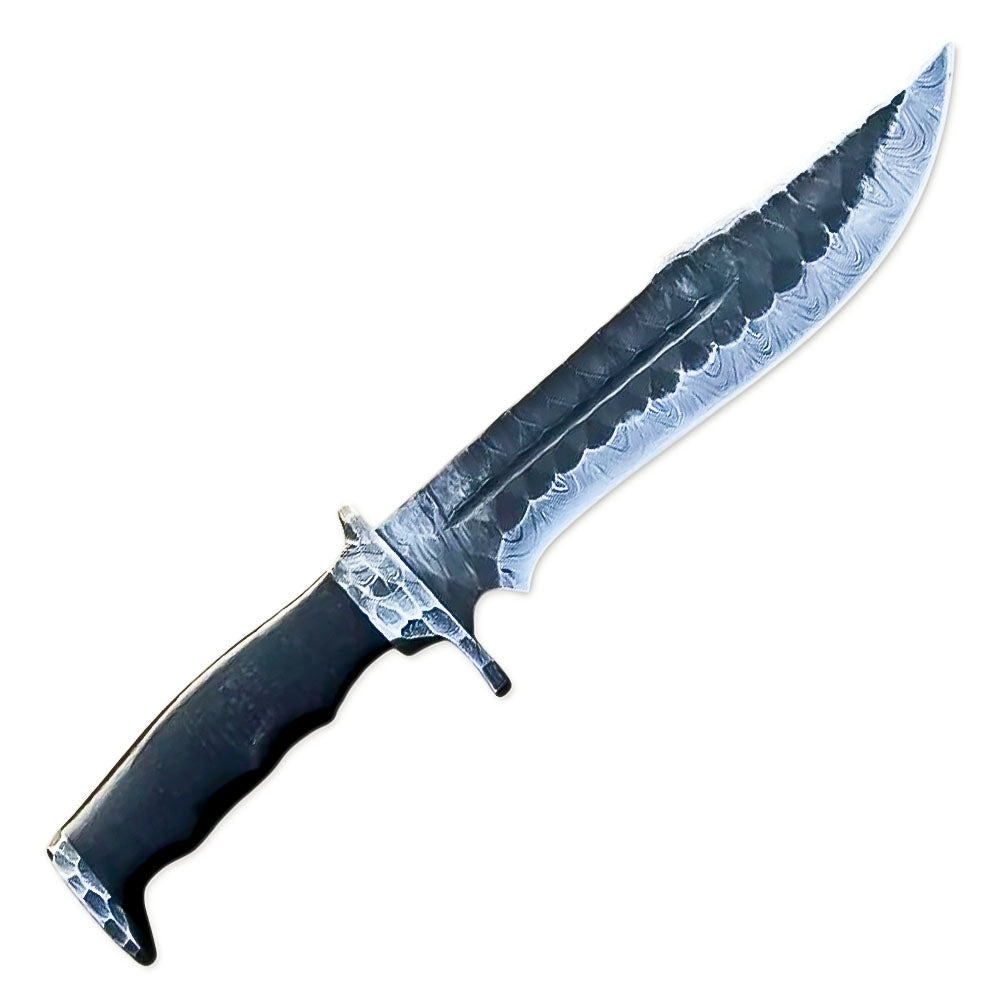 15" Handmade Damascus Steel Rat-Tail Bowie Hunting Knife Micarta Handle With Leather Sheath - propswords