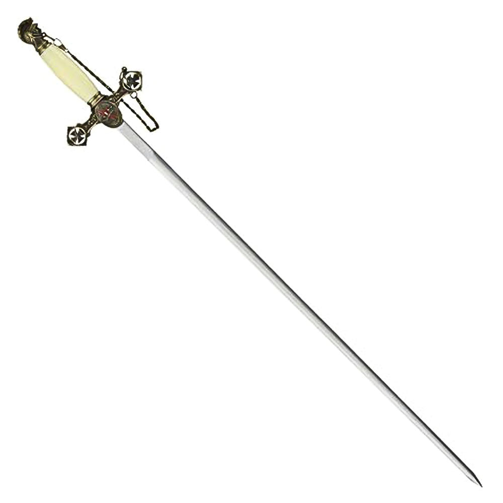 37” Masonic Knight of Templar Replica Ceremonial Long Sword with Adorned Scabbard, White - propswords