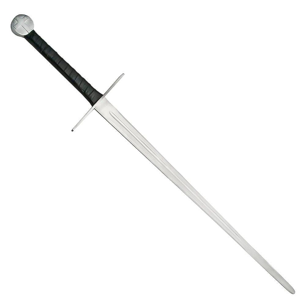 48” Handmade Stainless Steel Medieval Cross Sword With Scabbard, Black - propswords