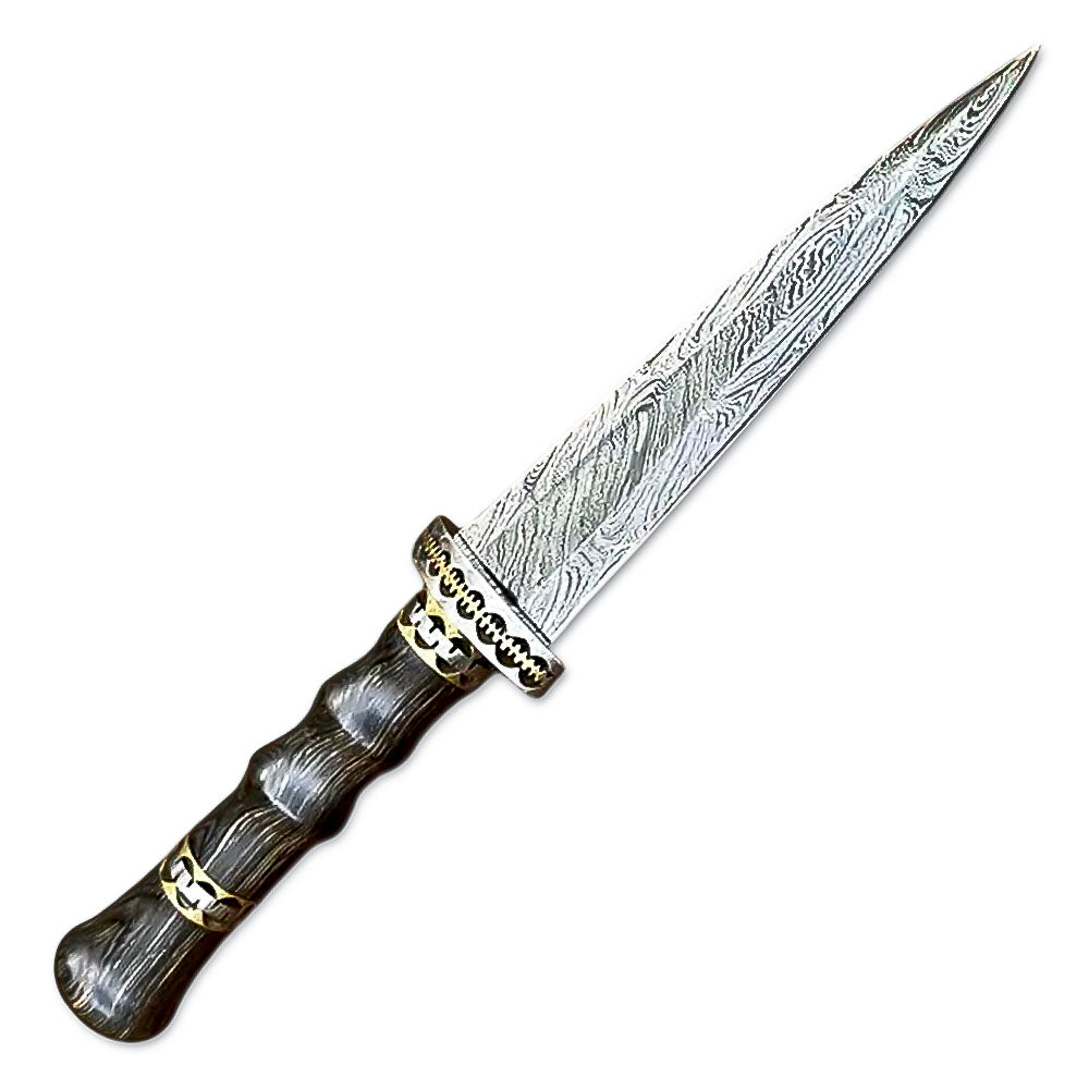 10" Handmade Damascus Steel Rta-Tail Dagger Knife With Leather Sheath- Hard Wood Handle - propswords