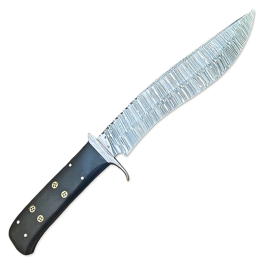 14" Handmade Damascus Steel Full Tang Bowie Machete Knife With Leather Sheath-Hunting, Camping, Outdoor, Fishing - propswords