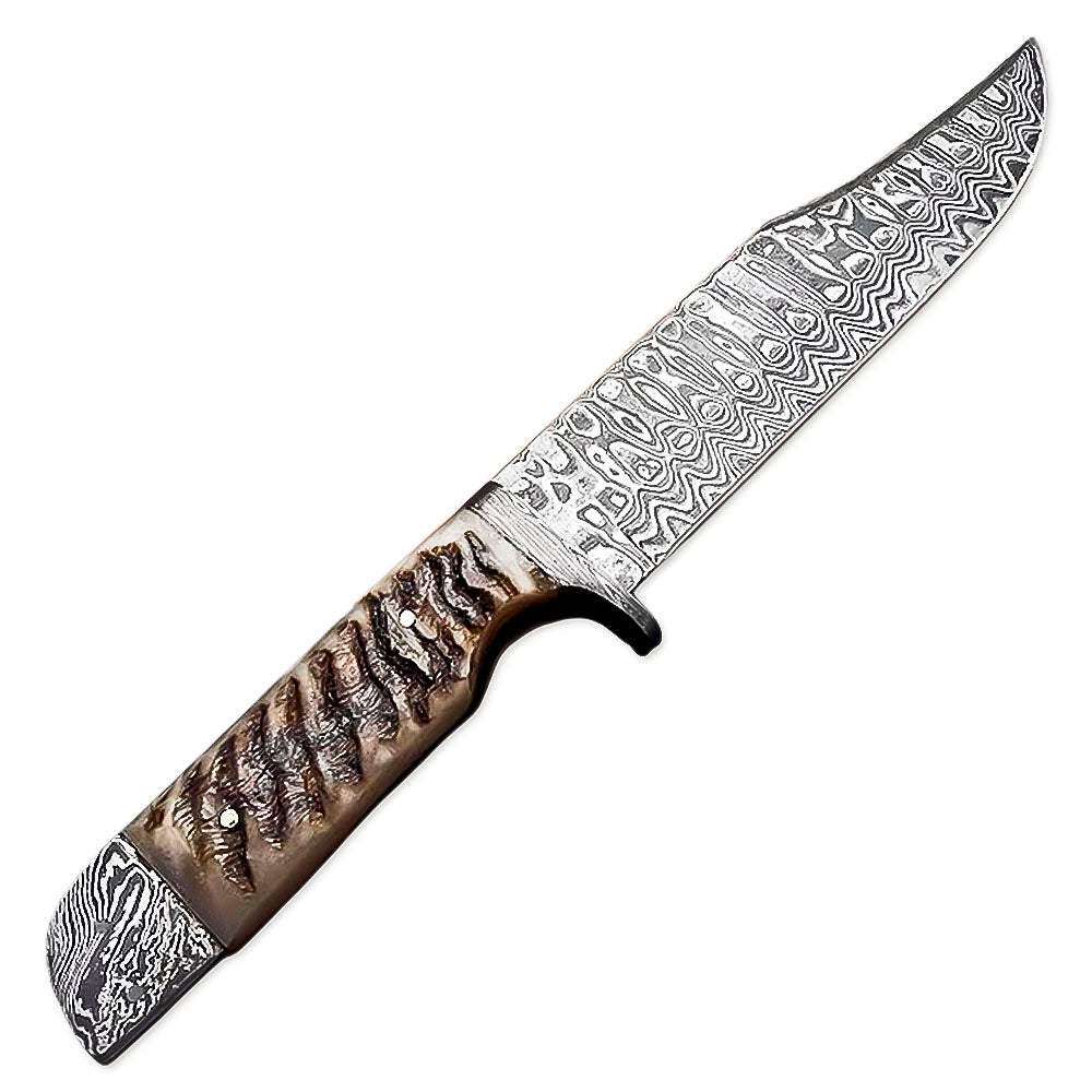 12" Handmade Damascus Steel Full Tang Bowie Hunting Knife Ram Horn Handle With Leather Sheath - propswords