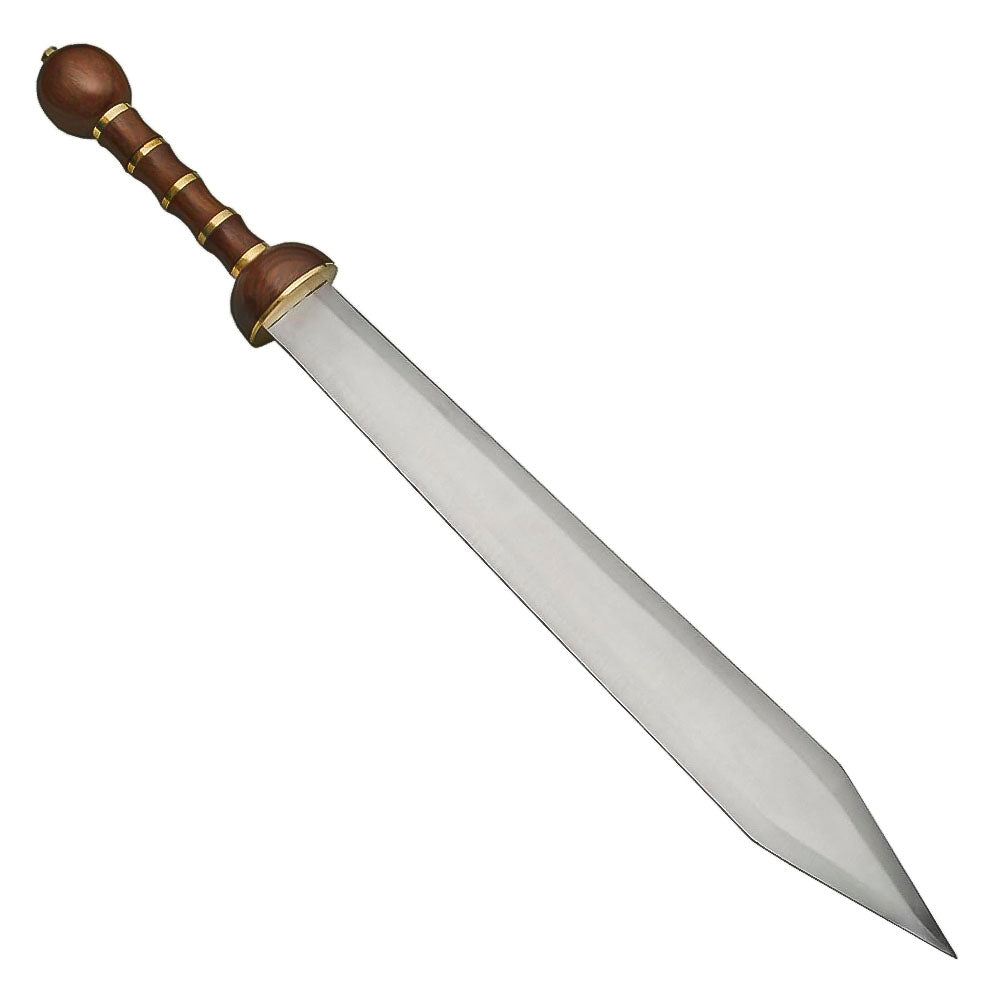 34” Handmade Wood and Brass Handle Roman Style Gladius Sword with Leather Sheath - propswords
