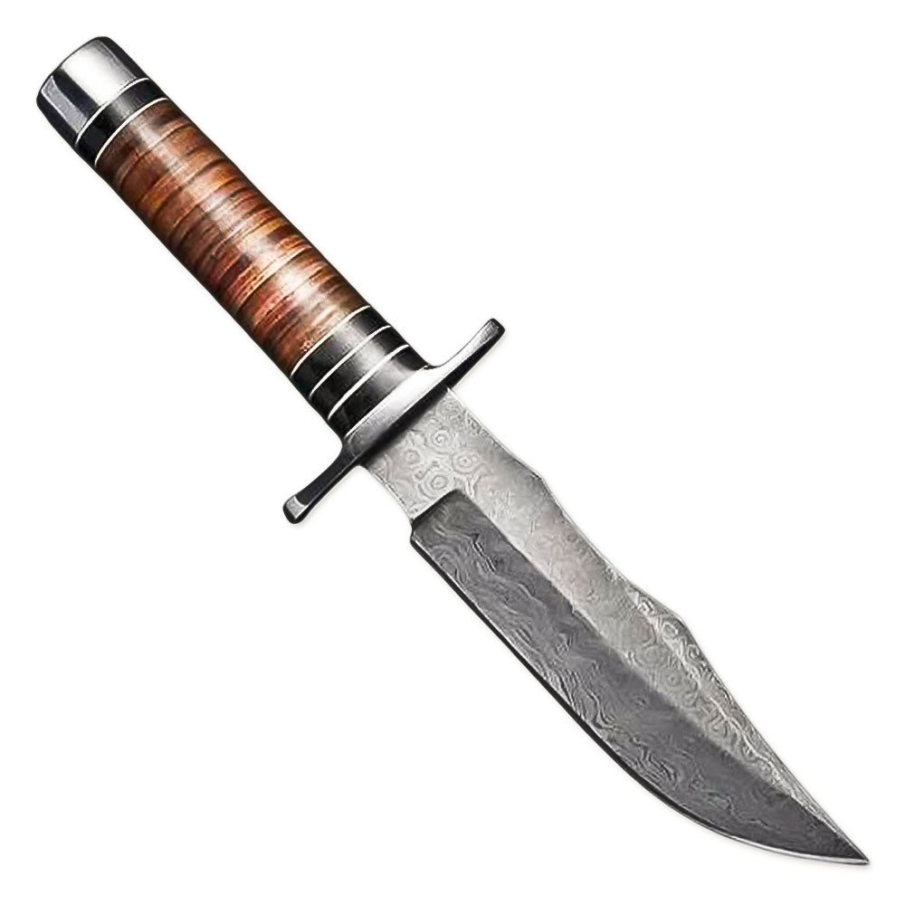 12"Handmade Damascus steel Rat-Tail Bowie Knife With Leather Sheath - propswords