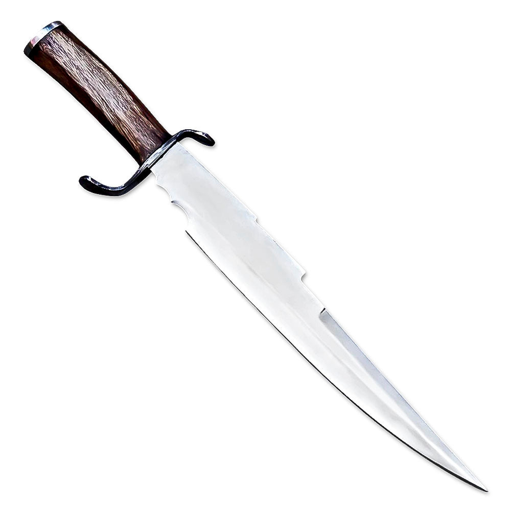 17” Handmade Stainless Steel Rat-Tail Rose Wood Handle Bowie Knife With Leather Sheath - propswords