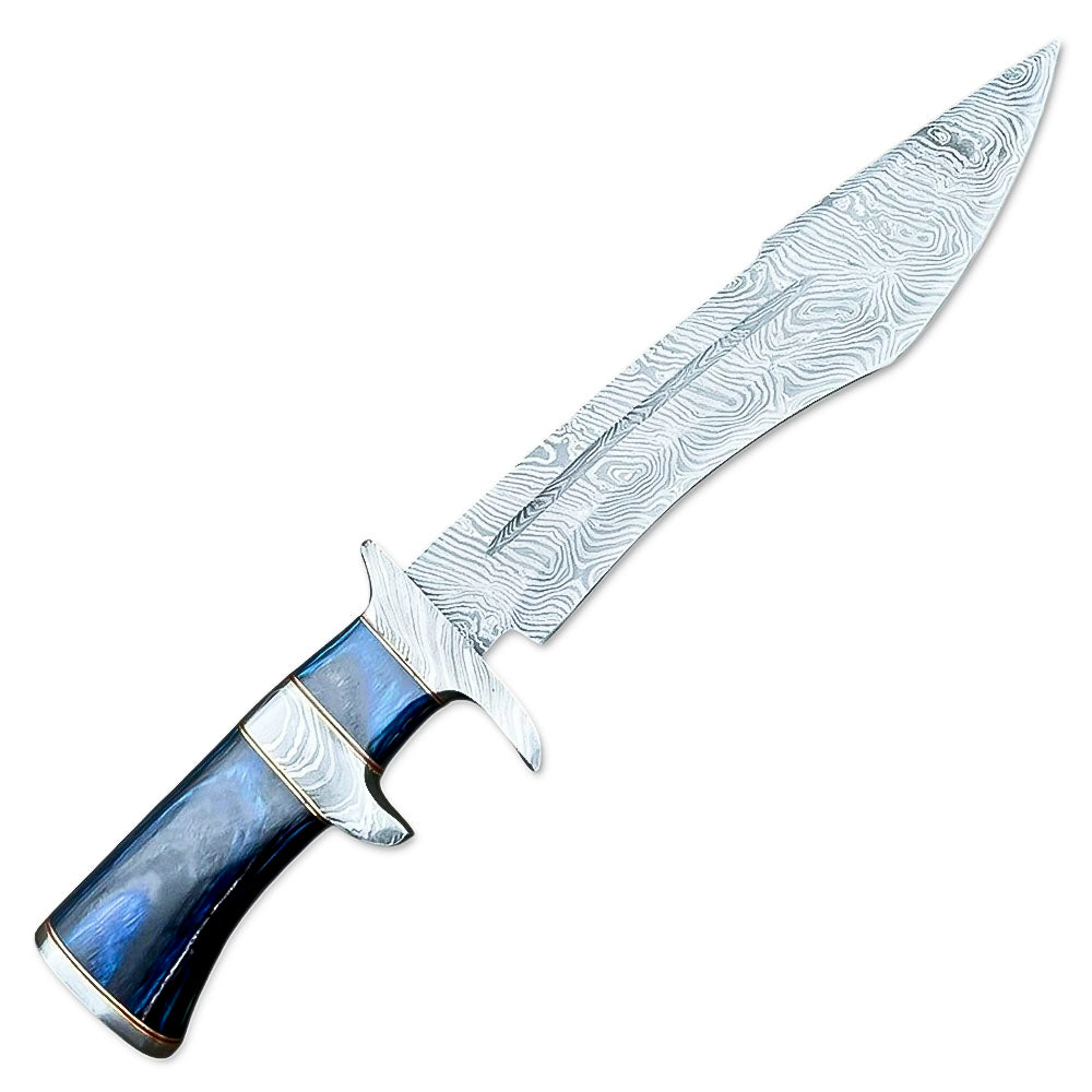 14” Hand Forged Damascus Steel Rat-Tail Bowie Knife Hard Wood Handle With Leather Sheath - propswords