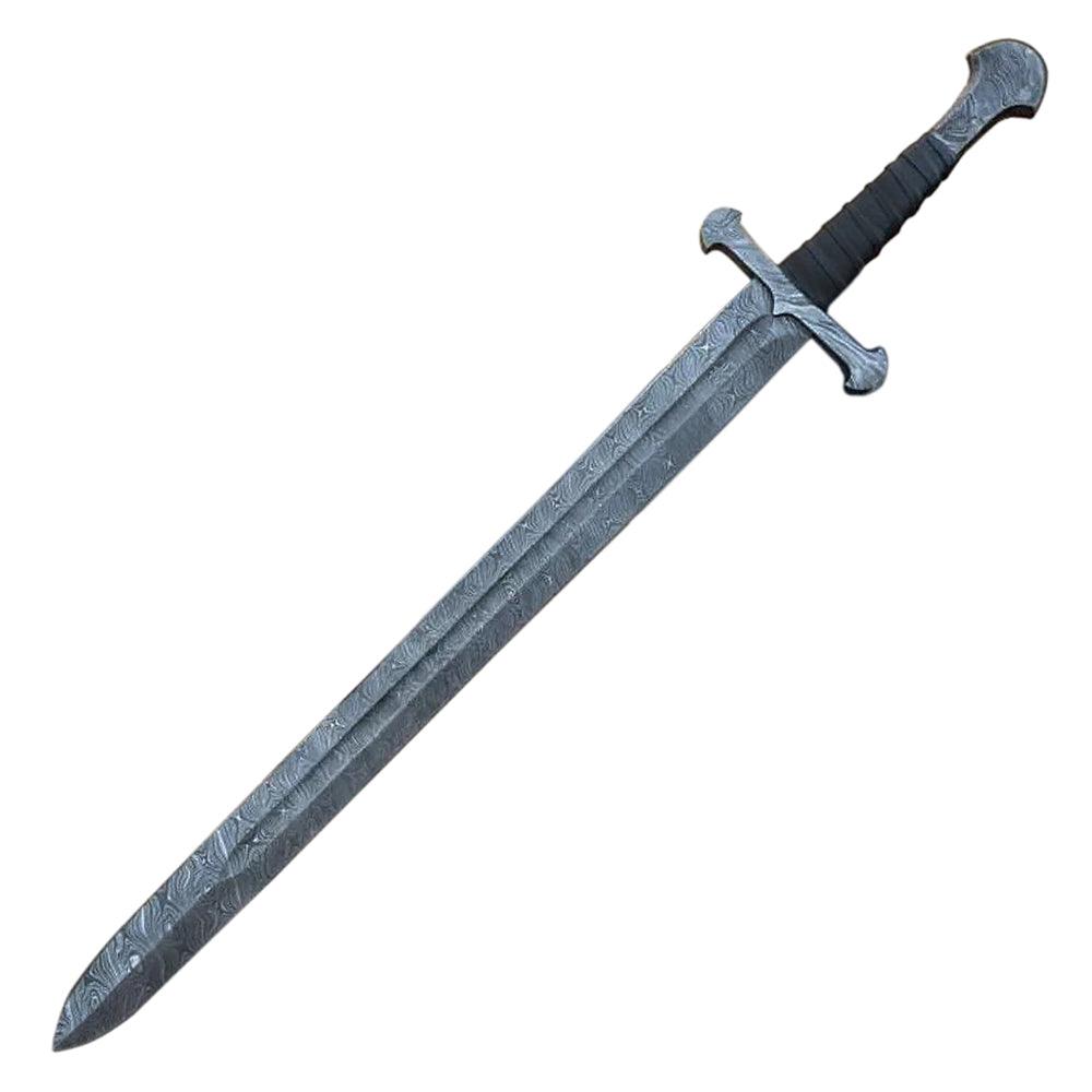Handmade Damascus Steel Viking Sword With Leather Sheath - propswords