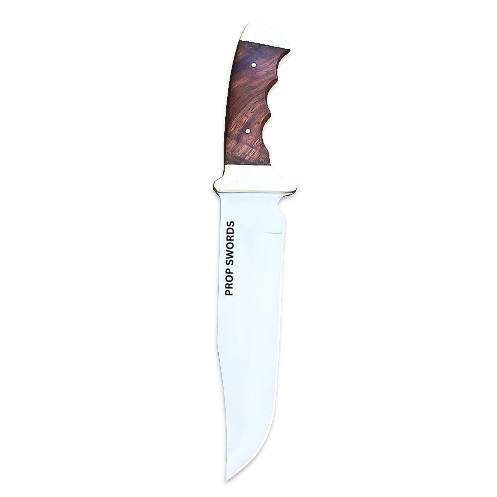 14" Stainless Steel Full Tang Bowie Knife Wood Handle Outdoor, Camping, Fishing With Leather Sheath - propswords