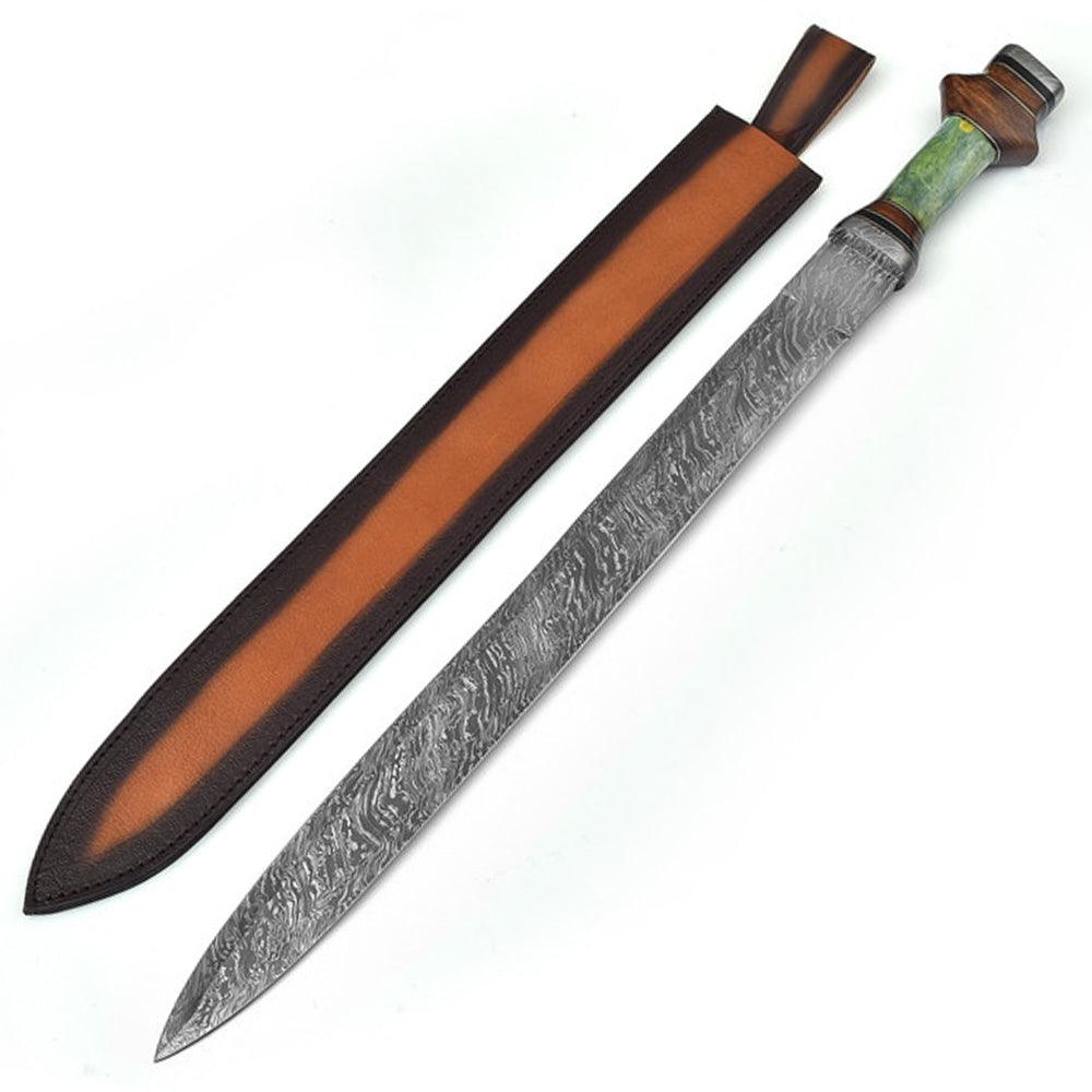 Handmade Damascus Steel Gladiator Spatha Sword With Leather Sheath - propswords