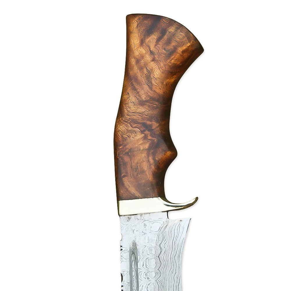 14"Handmade Damascus Steel Bowie Hunting Knife Rose Wood Handle With Leather Sheath - propswords