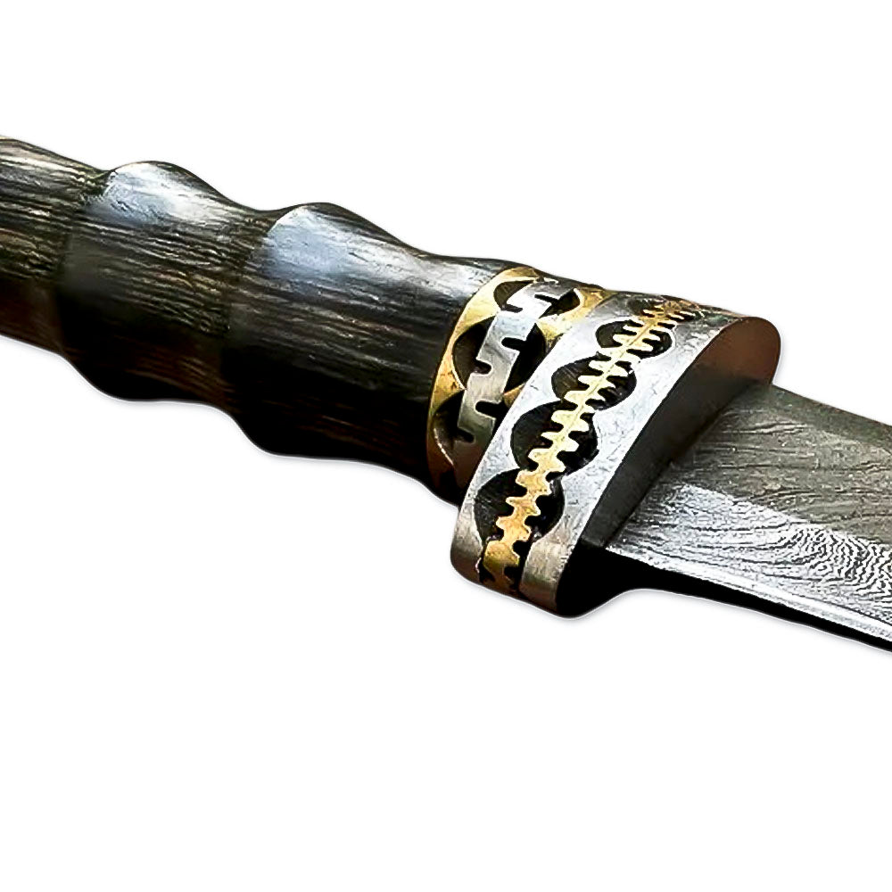 10" Handmade Damascus Steel Rta-Tail Dagger Knife With Leather Sheath- Hard Wood Handle - propswords