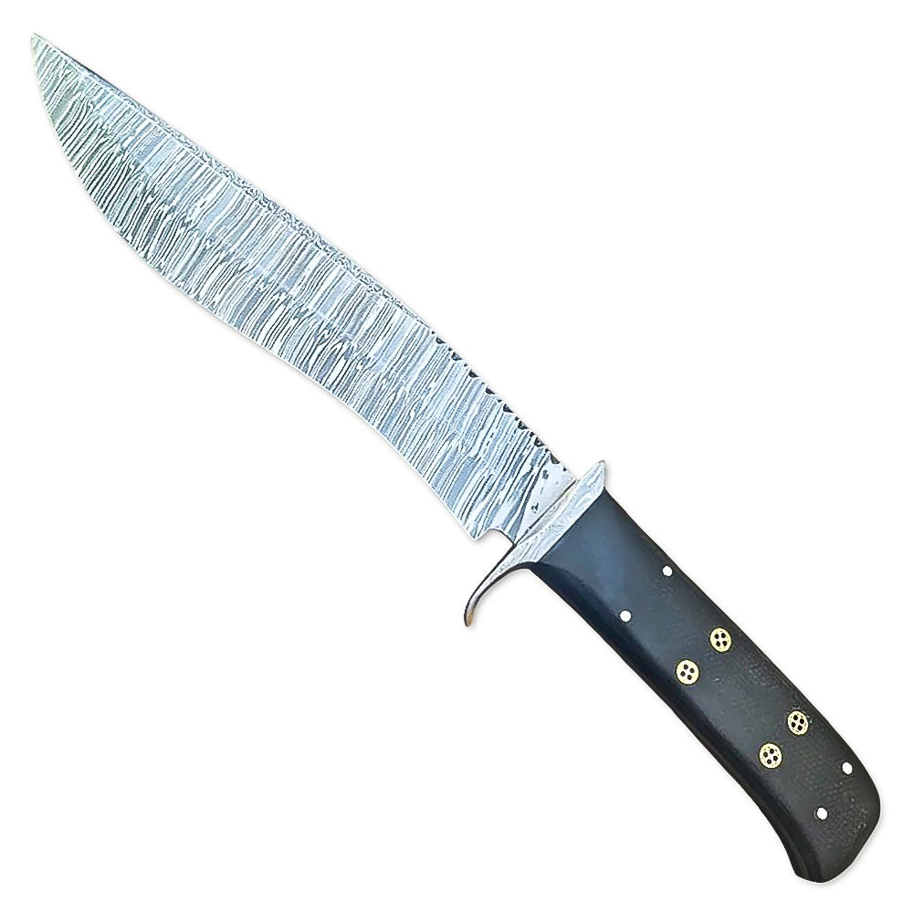 14" Handmade Damascus Steel Full Tang Bowie Machete Knife With Leather Sheath-Hunting, Camping, Outdoor, Fishing - propswords