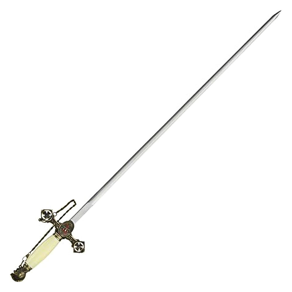 37” Masonic Knight of Templar Replica Ceremonial Long Sword with Adorned Scabbard, White - propswords