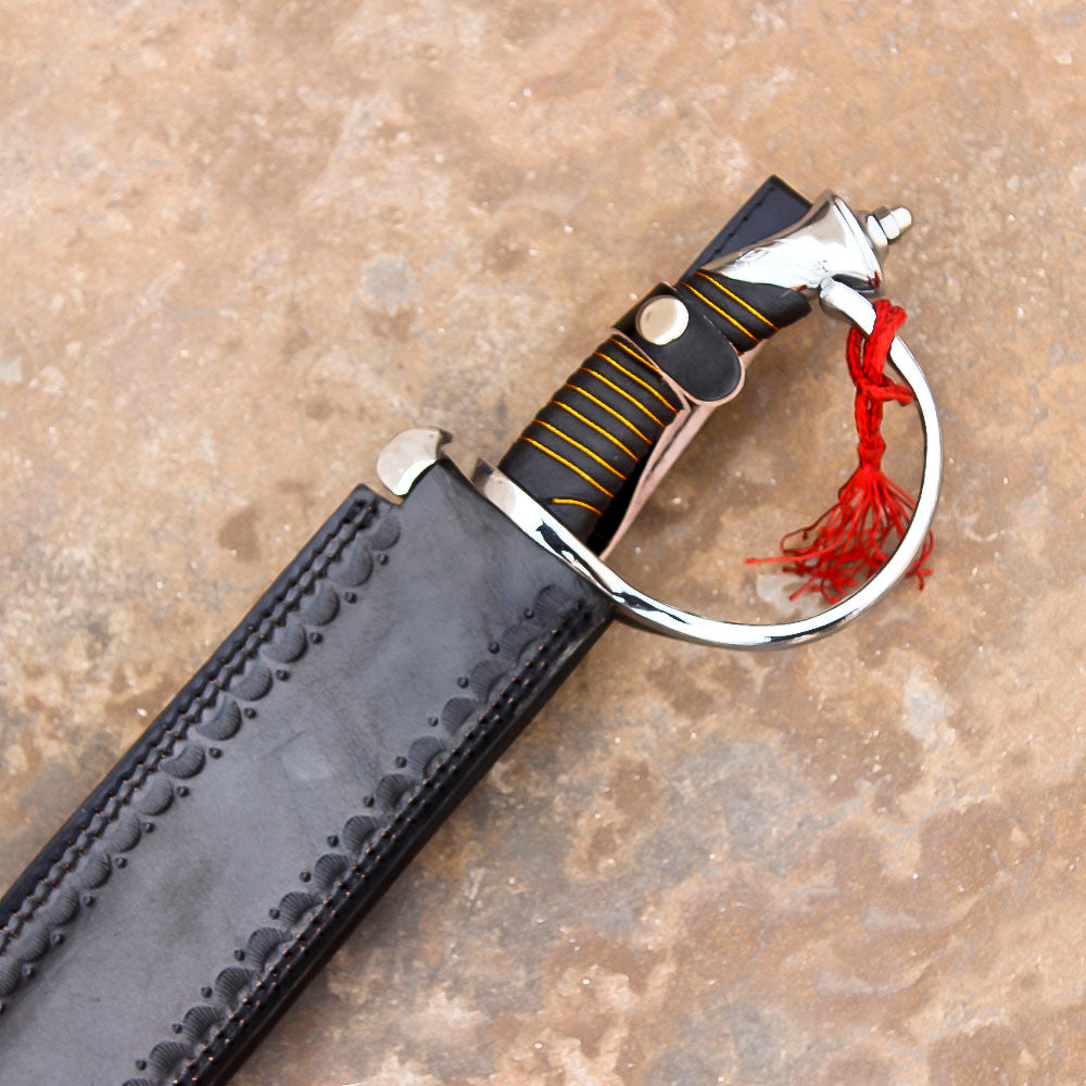 32" Hand Forged Damascus Steel Rat-Tail Cutlass Sword pirate sword With Leather Sheath - propswords
